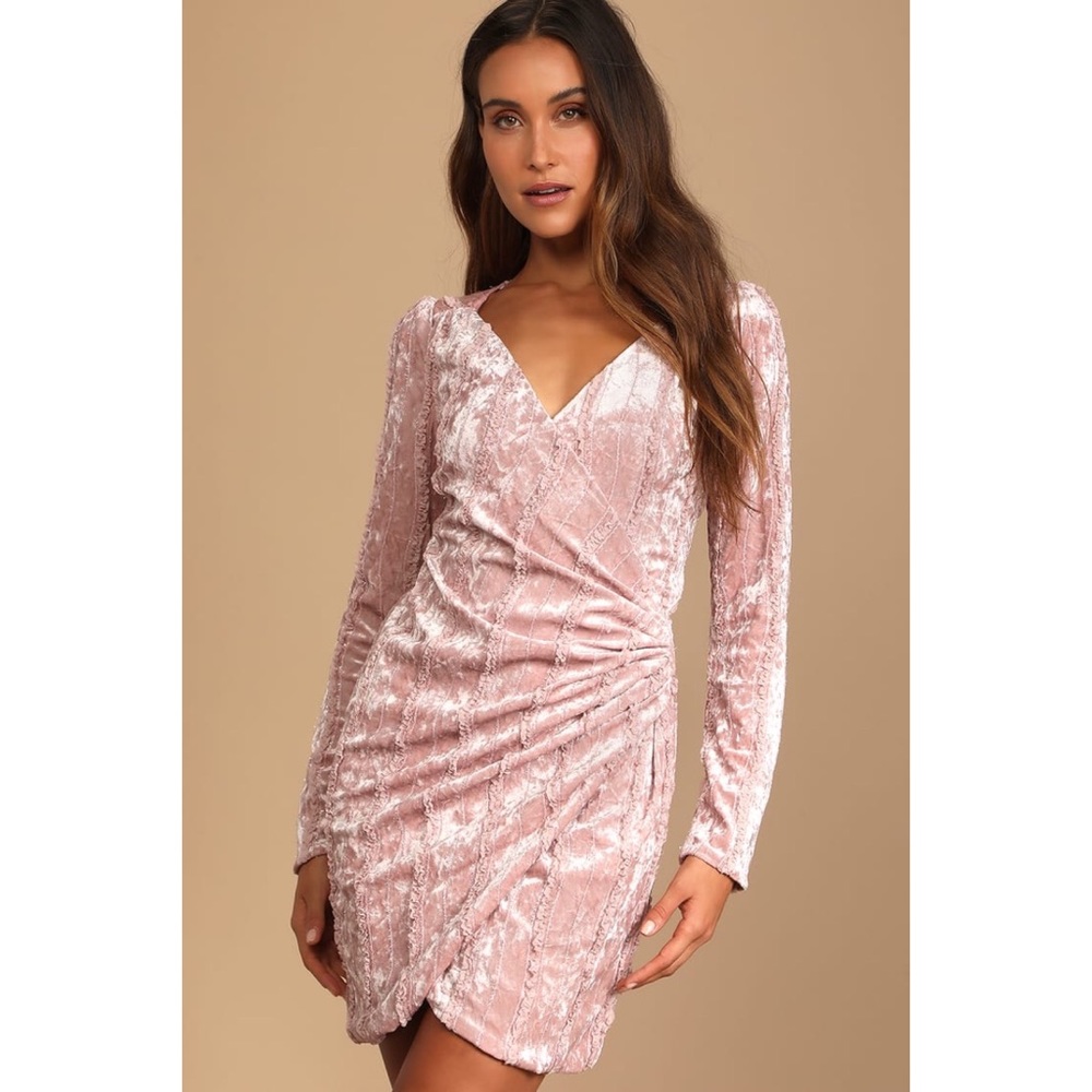 Lulu's Pink Velvet Mini Dress